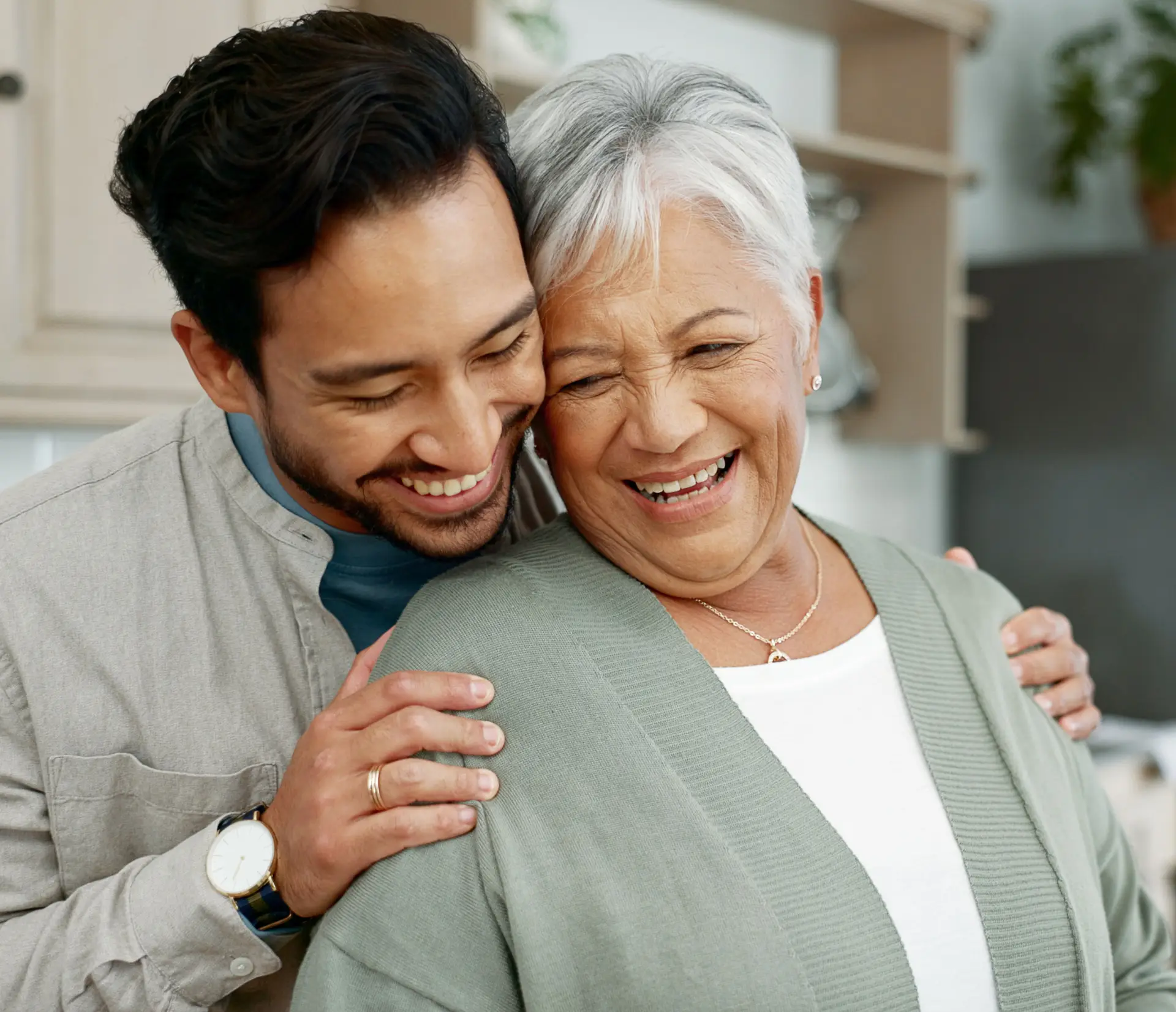 Senior citizen with her adult son
